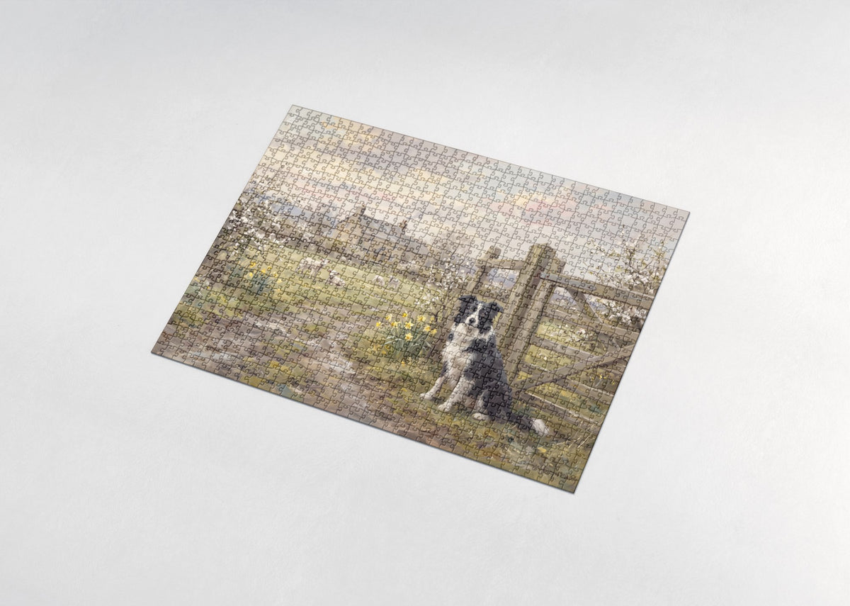 Border Collie at the Farm Gate Morning jigsaw puzzle - assembled puzzle