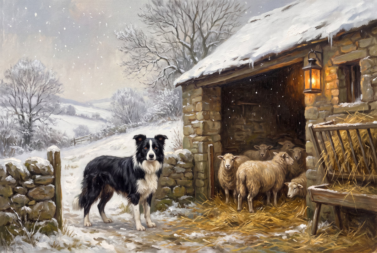 Border Collie at the Winter Sheepfold jigsaw puzzle