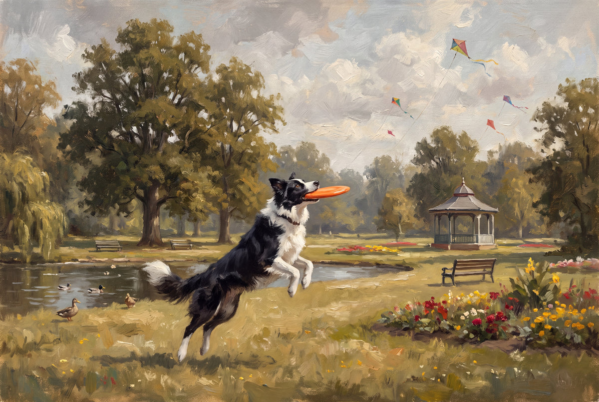 Border Collie Catching the Frisbee in the Park jigsaw puzzle