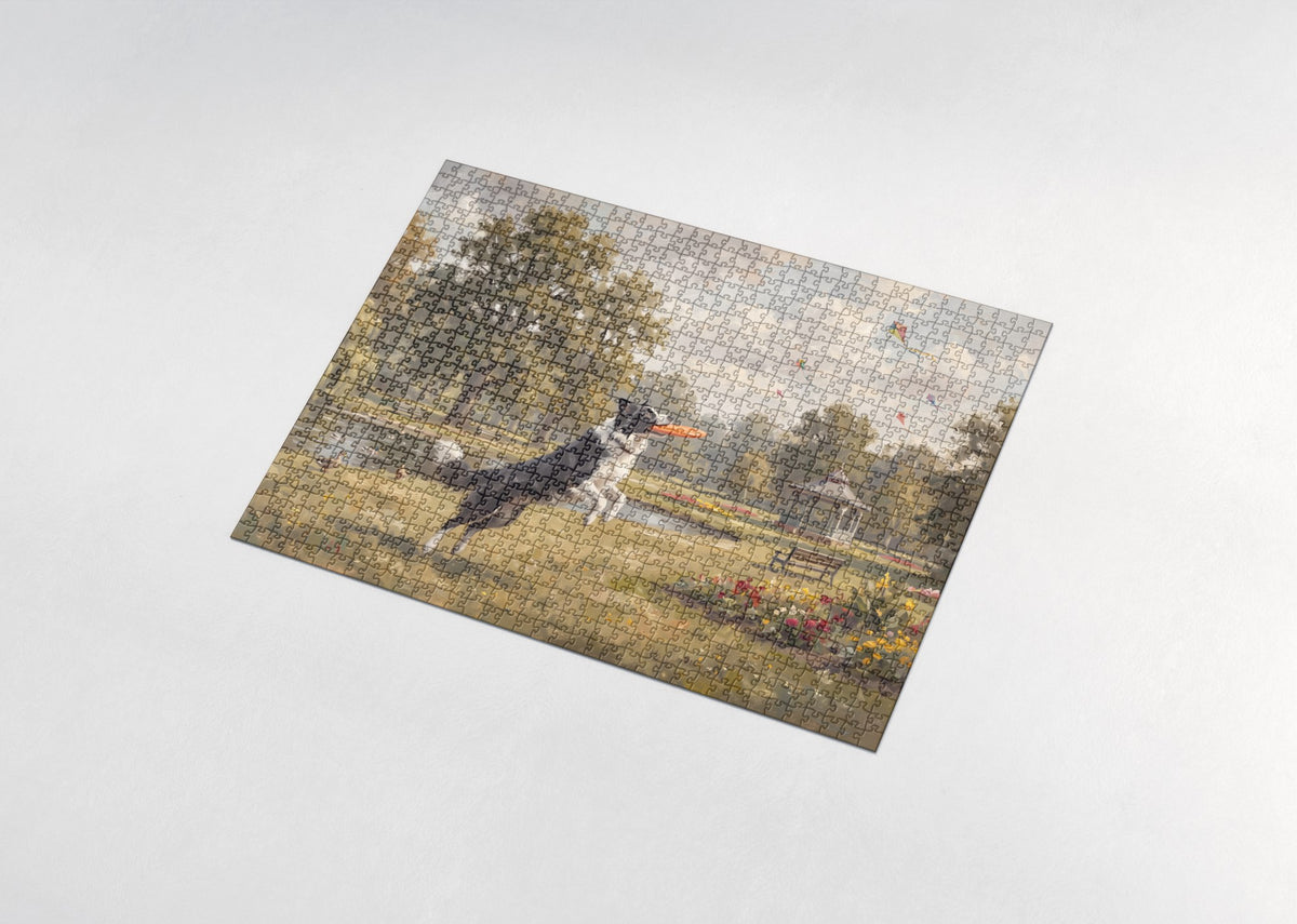 Border Collie Catching the Frisbee in the Park jigsaw puzzle - assembled puzzle
