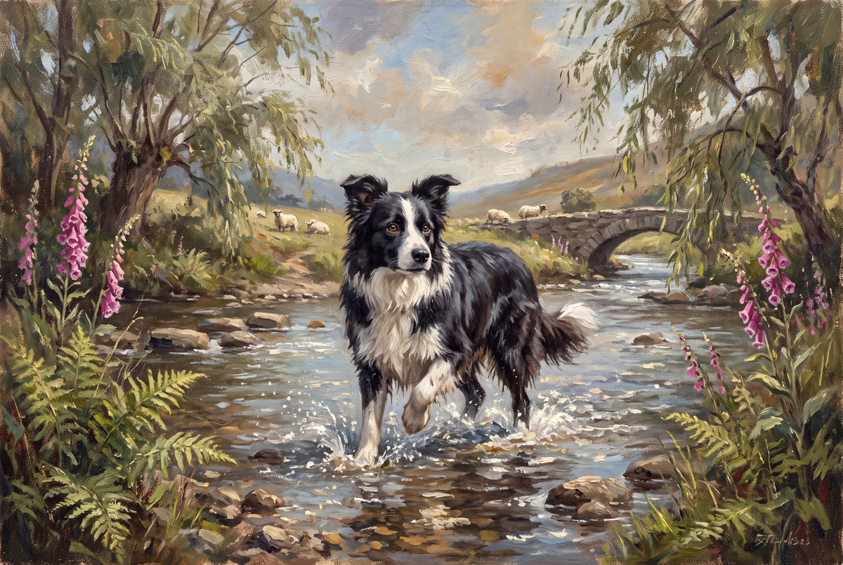 Border Collie Crossing the Summer Creek jigsaw puzzle