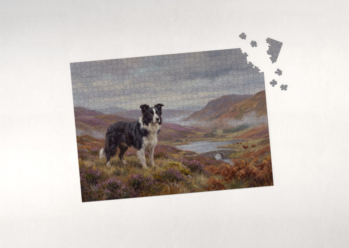 Border Collie in the Misty Highland Hills jigsaw puzzle - puzzle with loose pieces
