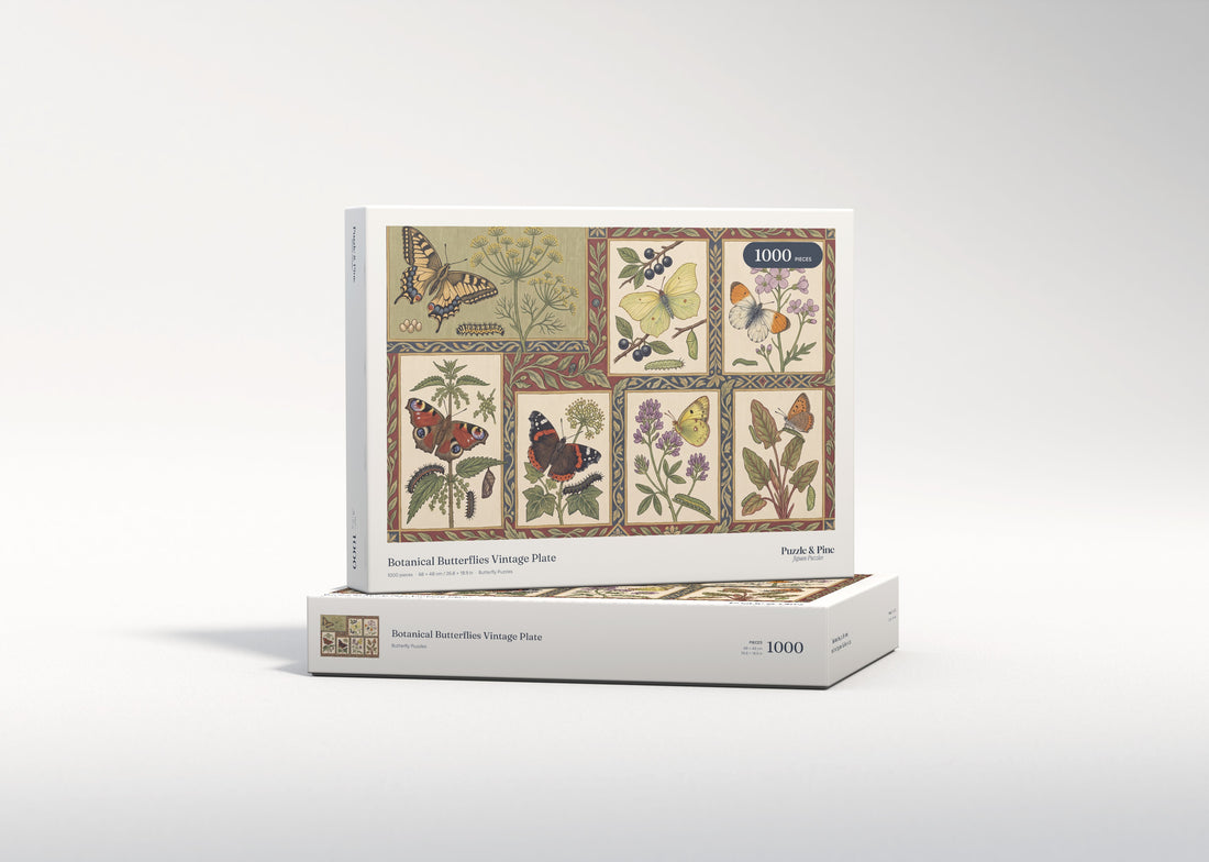 Botanical Butterflies Vintage Plate jigsaw puzzle - gift box