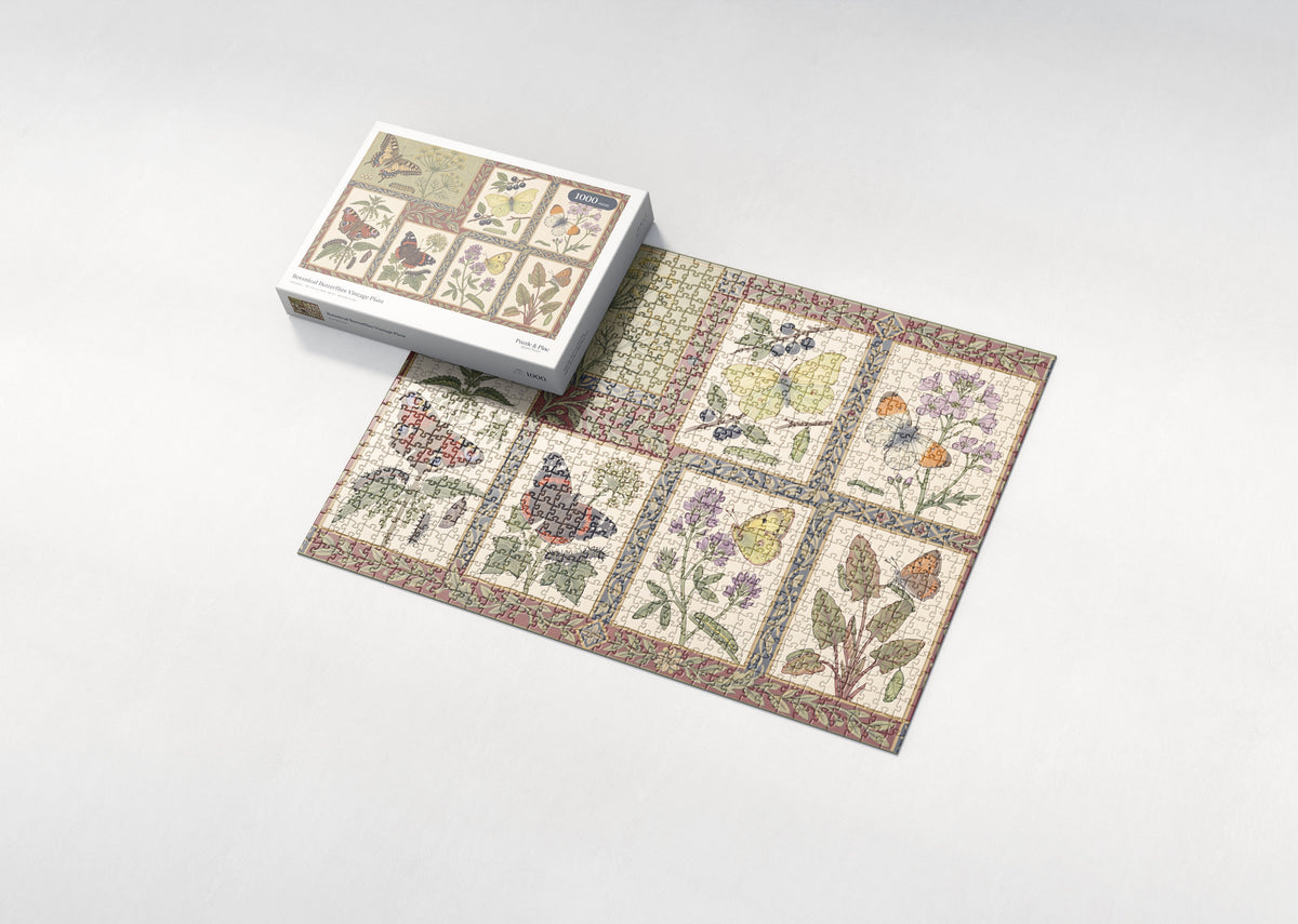 Botanical Butterflies Vintage Plate jigsaw puzzle - box and puzzle