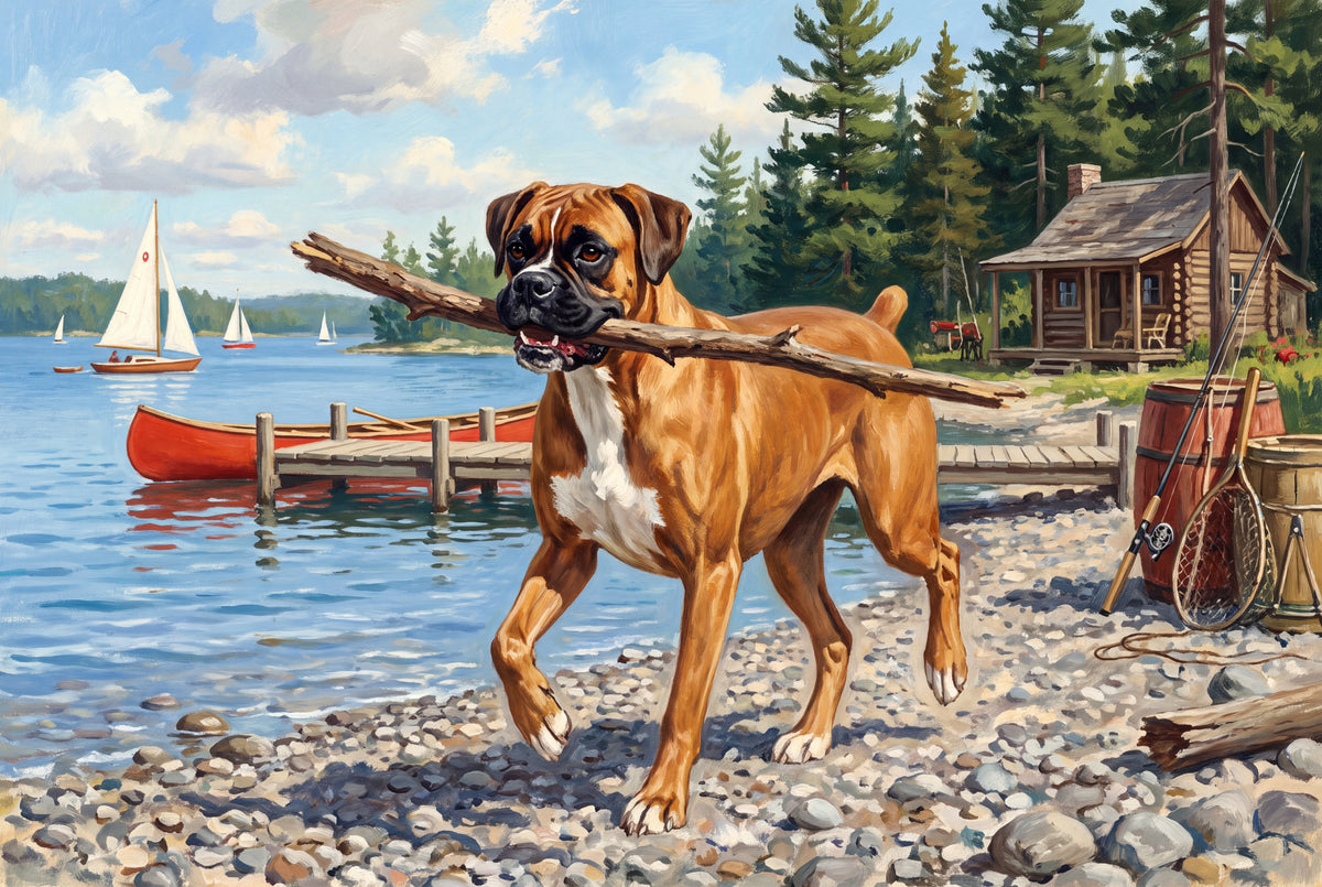 Boxer Fetching Sticks at the Lakeshore jigsaw puzzle