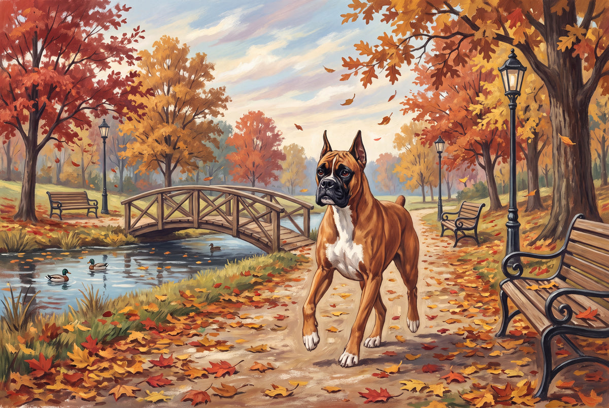 Boxer on the Autumn Jogging Trail jigsaw puzzle