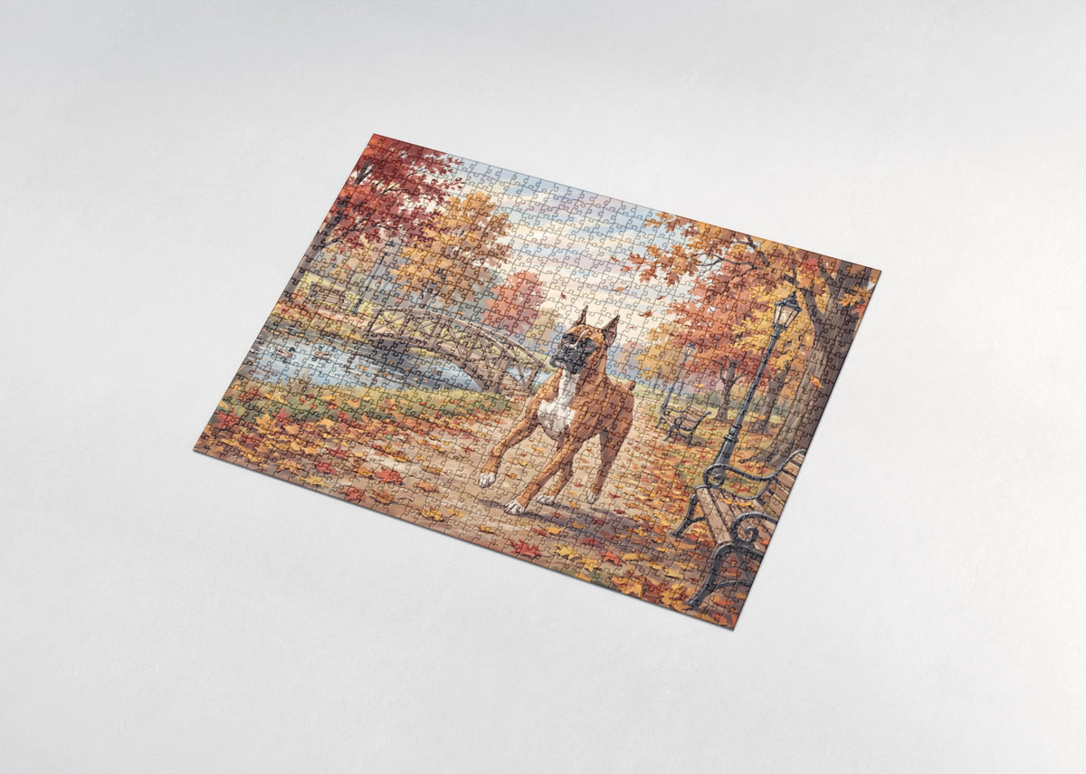 Boxer on the Autumn Jogging Trail jigsaw puzzle - assembled puzzle