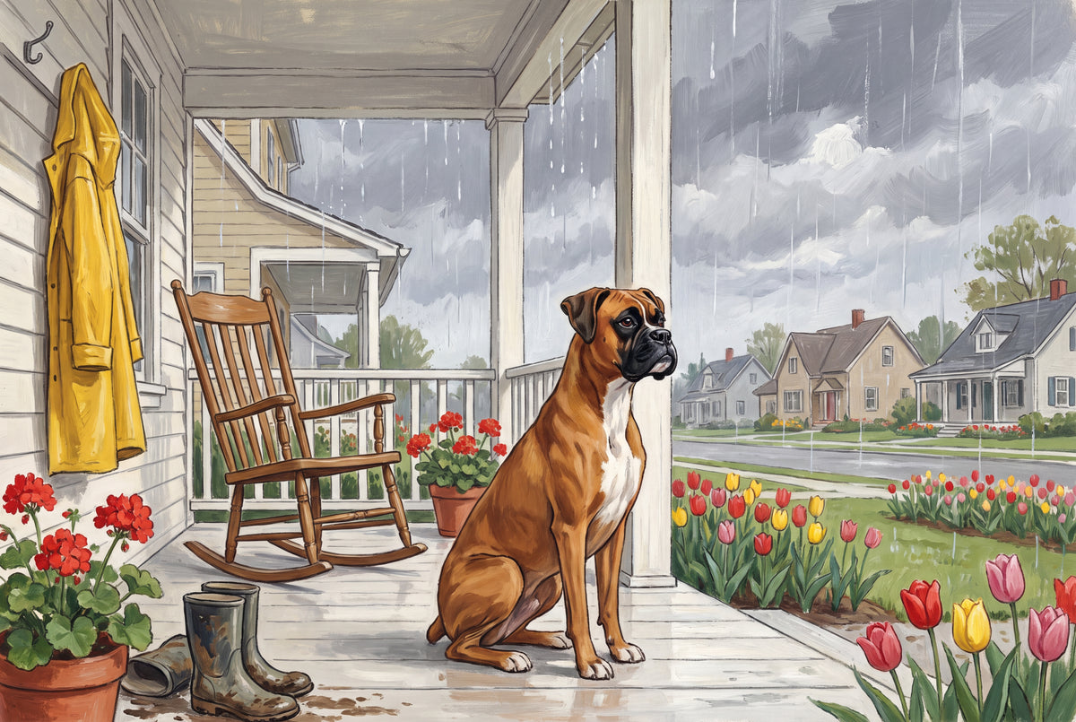 Boxer on the Front Porch in the Rain jigsaw puzzle