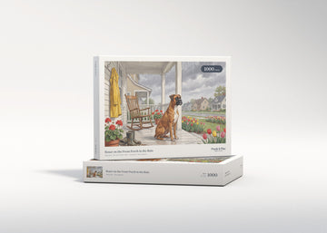 Boxer on the Front Porch in the Rain jigsaw puzzle - gift box