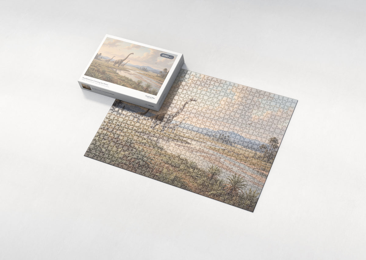 Brachiosaurus Crossing the Plains jigsaw puzzle - box and puzzle