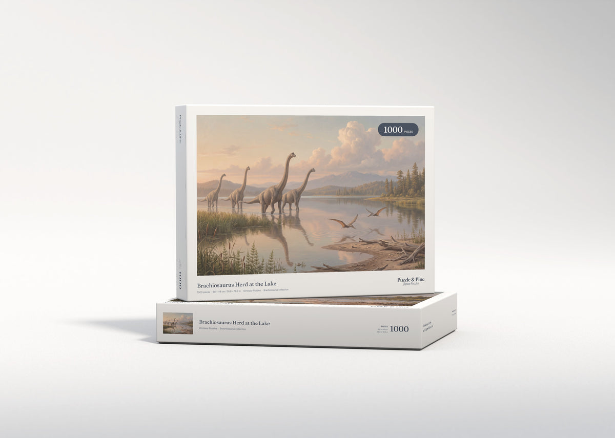 Brachiosaurus Herd at the Lake jigsaw puzzle - gift box