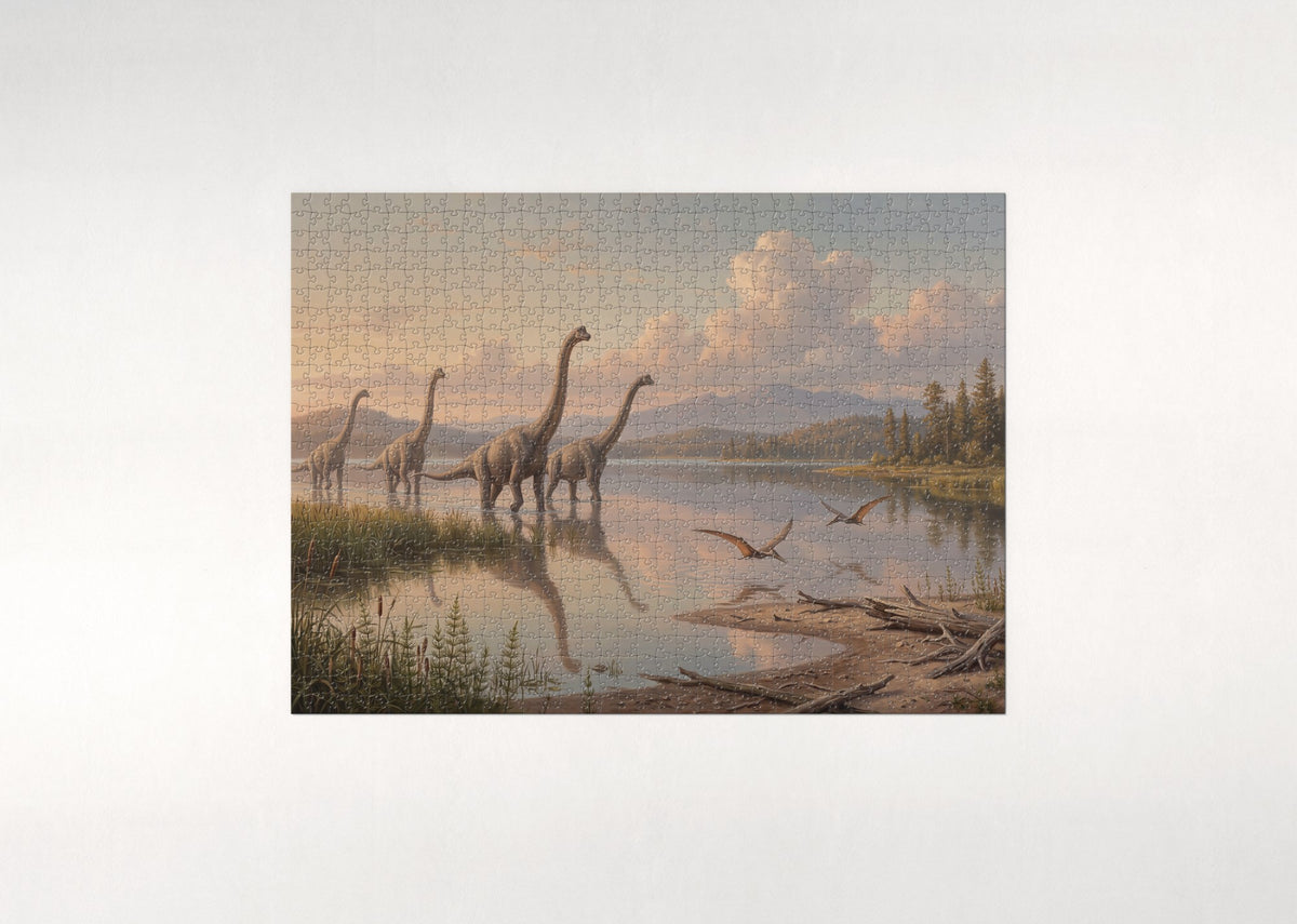 Brachiosaurus Herd at the Lake jigsaw puzzle - flat puzzle