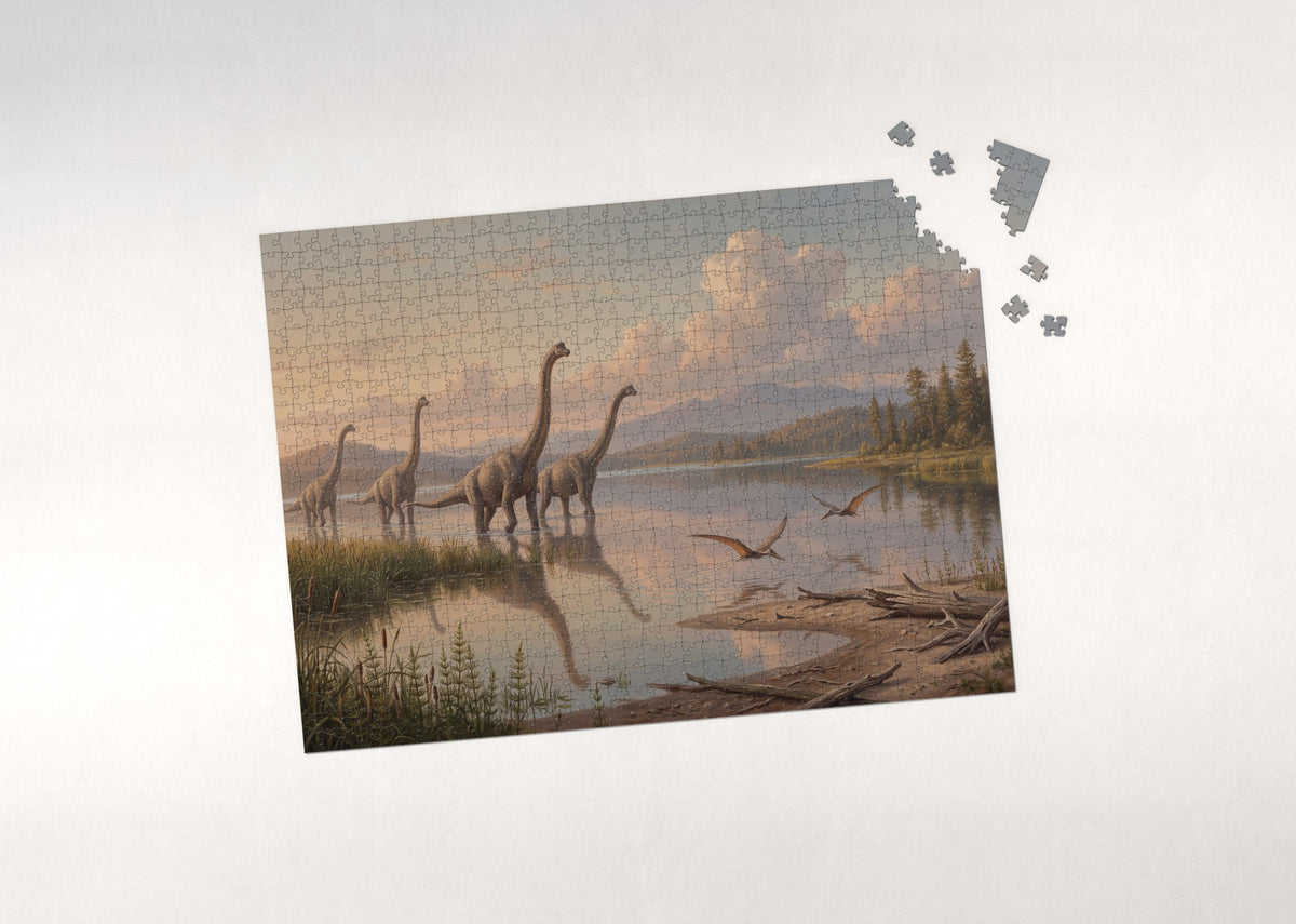 Brachiosaurus Herd at the Lake jigsaw puzzle - puzzle with loose pieces