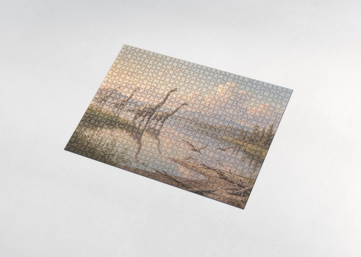 Brachiosaurus Herd at the Lake jigsaw puzzle - assembled puzzle
