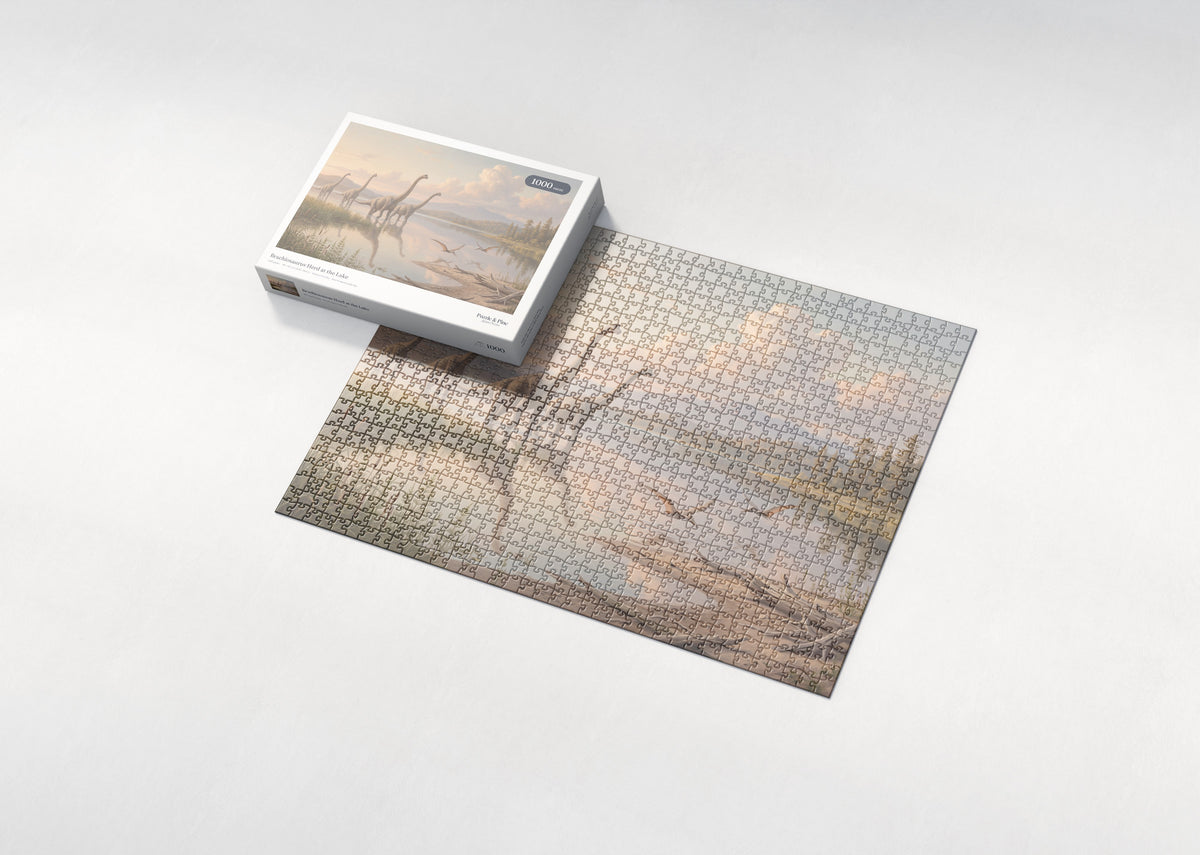 Brachiosaurus Herd at the Lake jigsaw puzzle - box and puzzle
