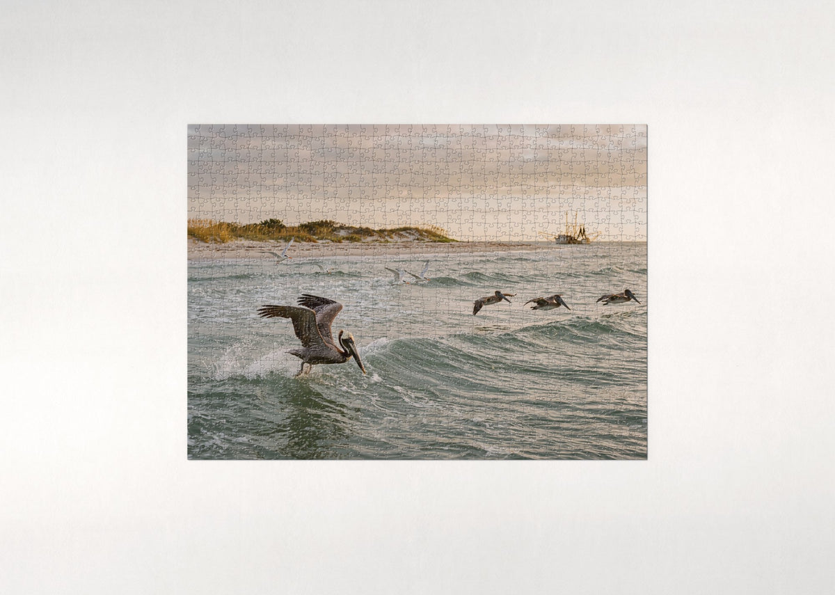 Brown Pelican Diving at the Gulf Coast jigsaw puzzle - flat puzzle