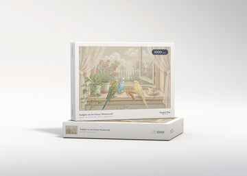 Budgies on the Sunny Windowsill jigsaw puzzle - gift box
