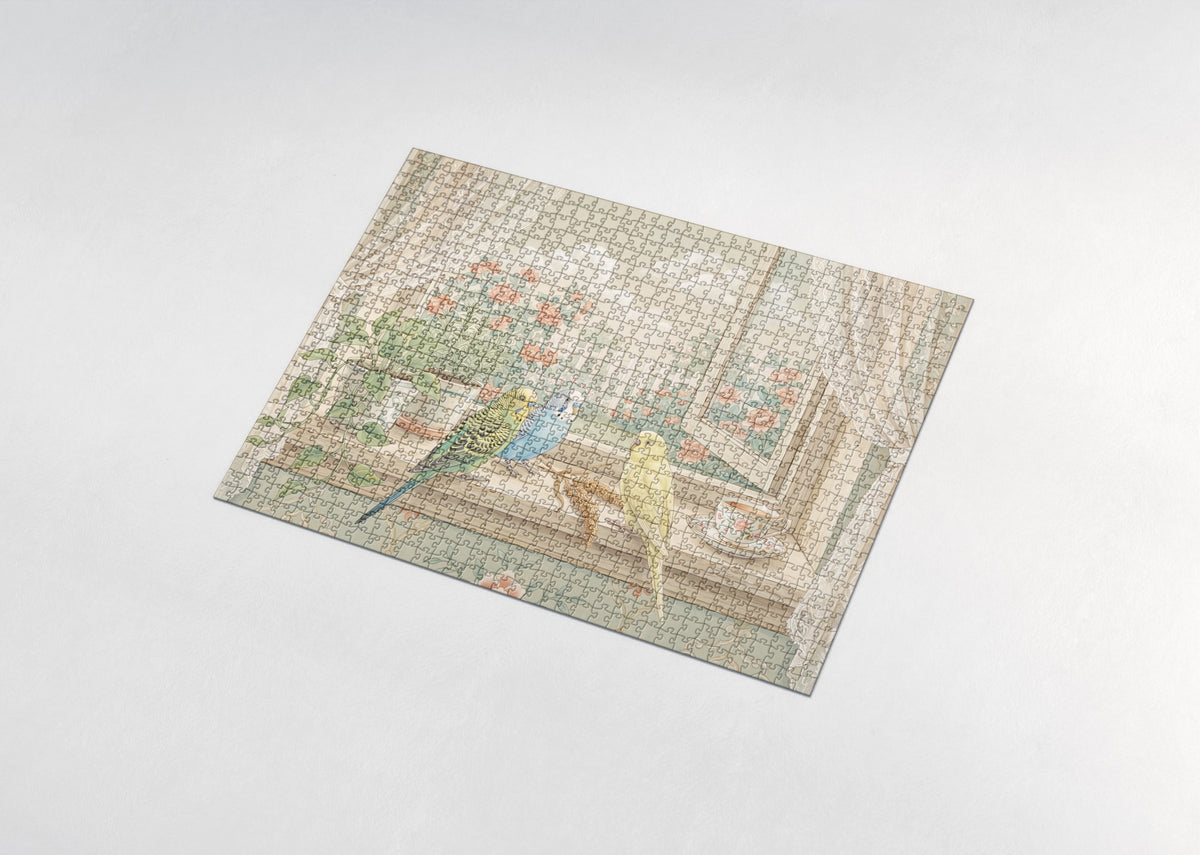 Budgies on the Sunny Windowsill jigsaw puzzle - assembled puzzle