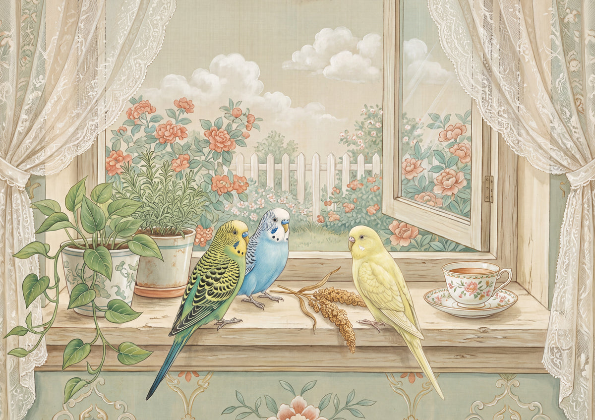 Budgies on the Sunny Windowsill jigsaw puzzle