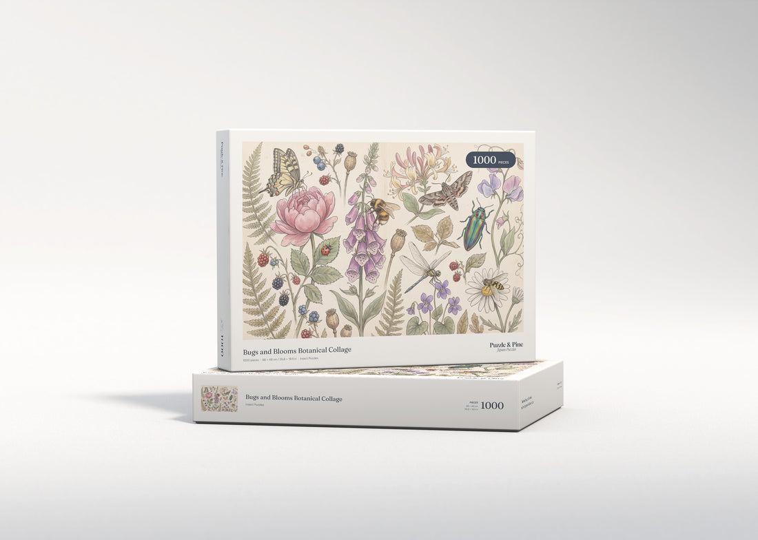 Bugs and Blooms Botanical Collage jigsaw puzzle - gift box