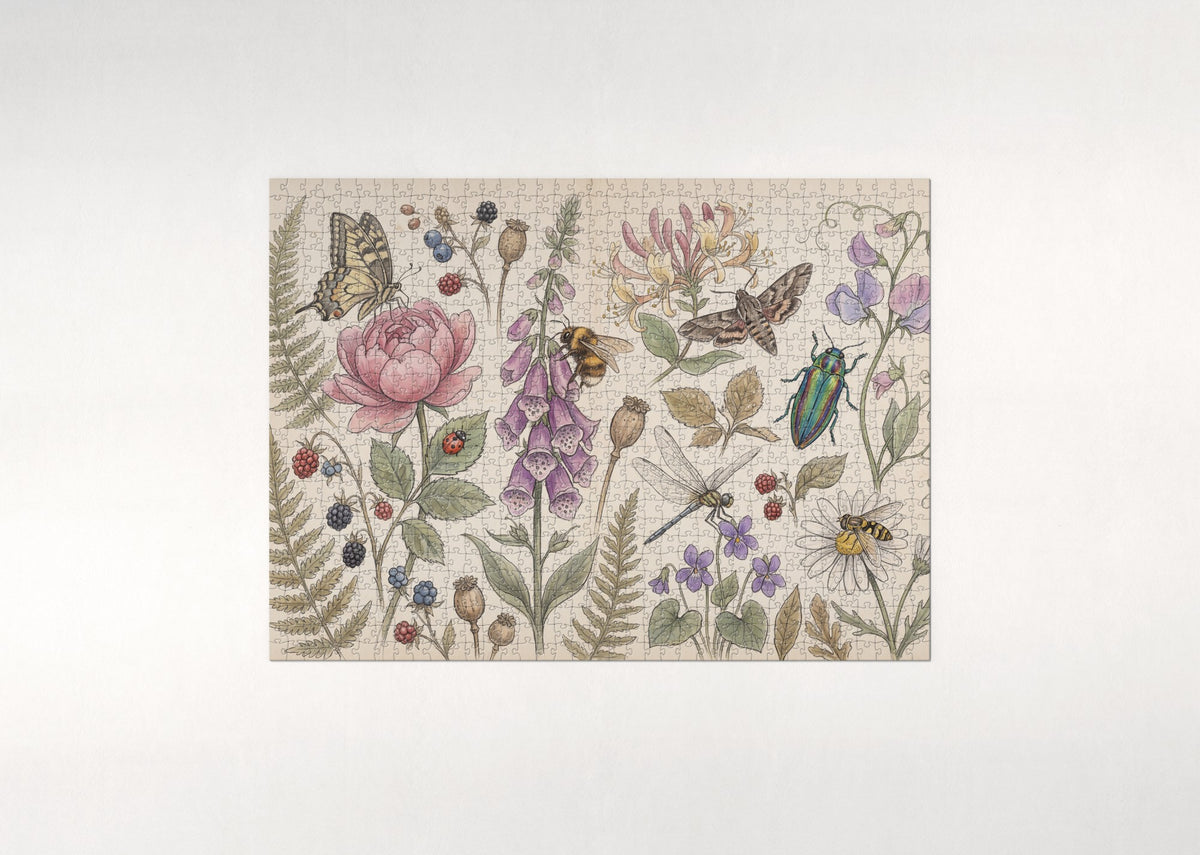 Bugs and Blooms Botanical Collage jigsaw puzzle - flat puzzle