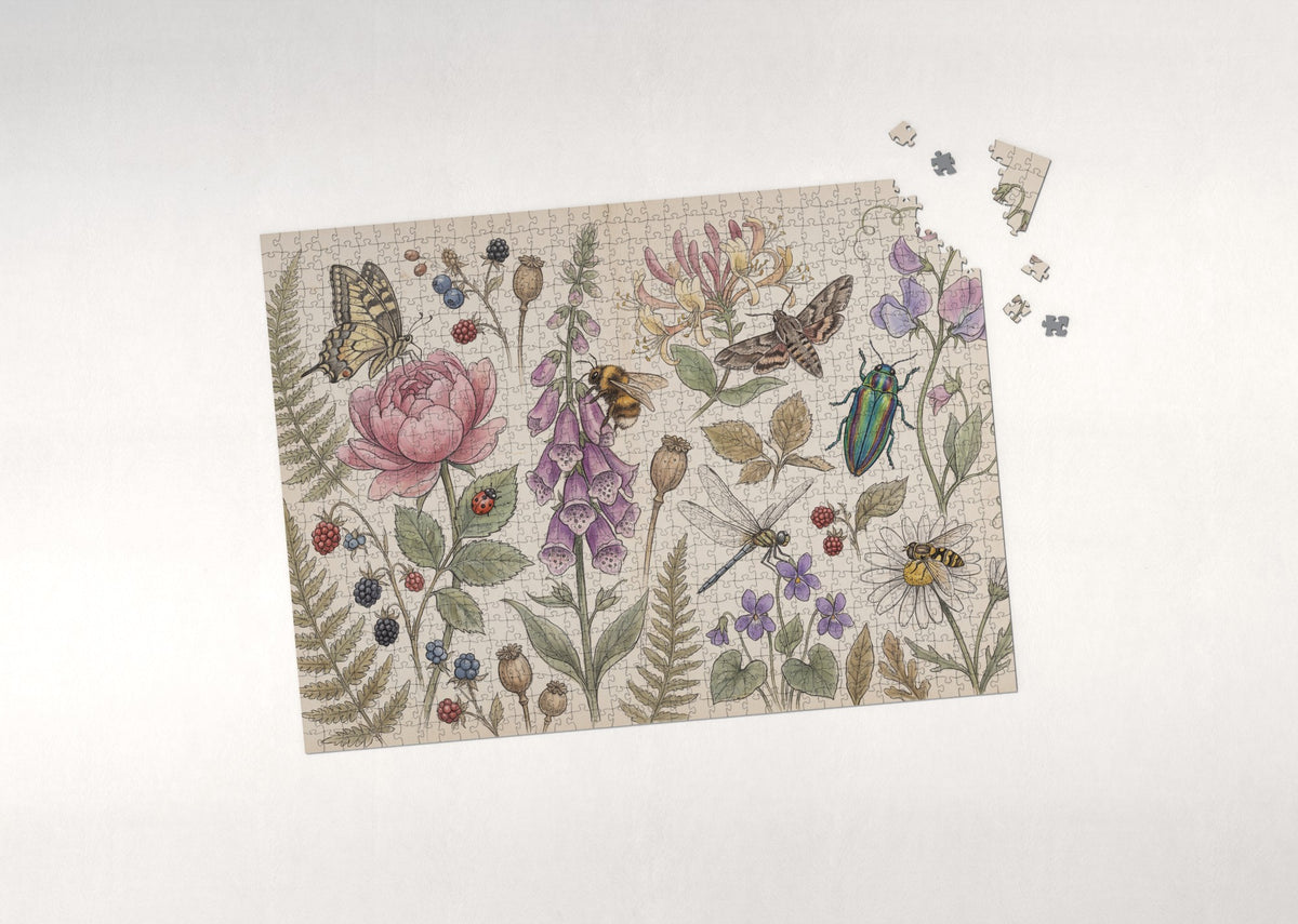 Bugs and Blooms Botanical Collage jigsaw puzzle - puzzle with loose pieces