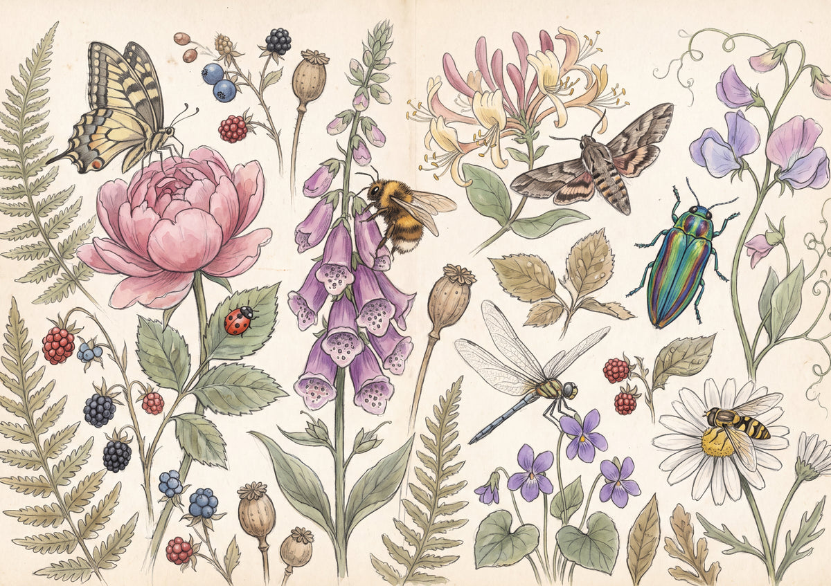 Bugs and Blooms Botanical Collage jigsaw puzzle