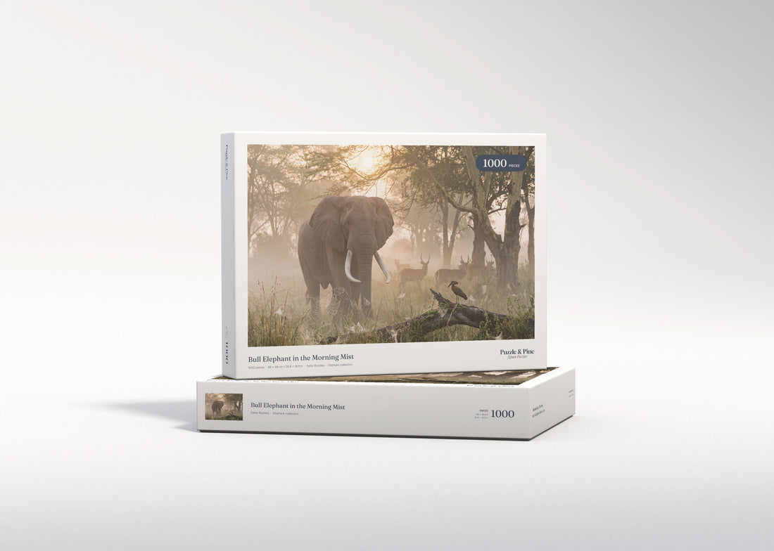 Bull Elephant in the Morning Mist jigsaw puzzle - gift box