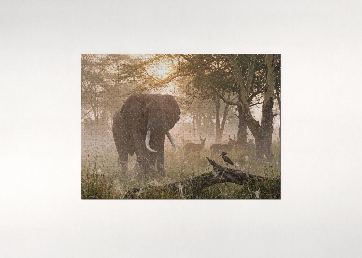 Bull Elephant in the Morning Mist jigsaw puzzle - flat puzzle