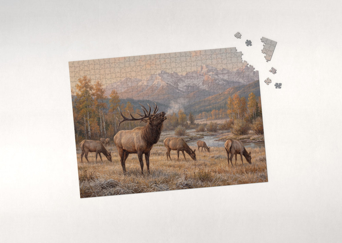Bull Elk Bugling in the Autumn Meadow jigsaw puzzle - puzzle with loose pieces