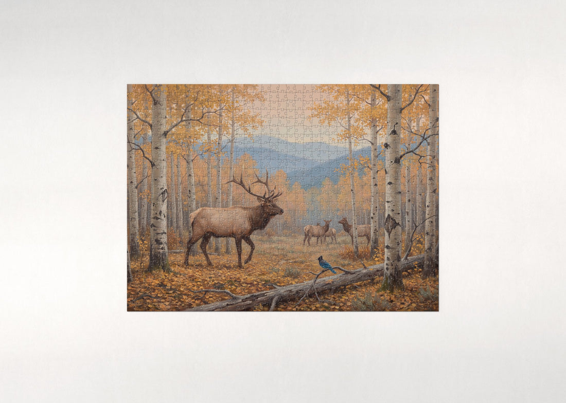 Bull Elk in the Golden Aspens jigsaw puzzle - gift box