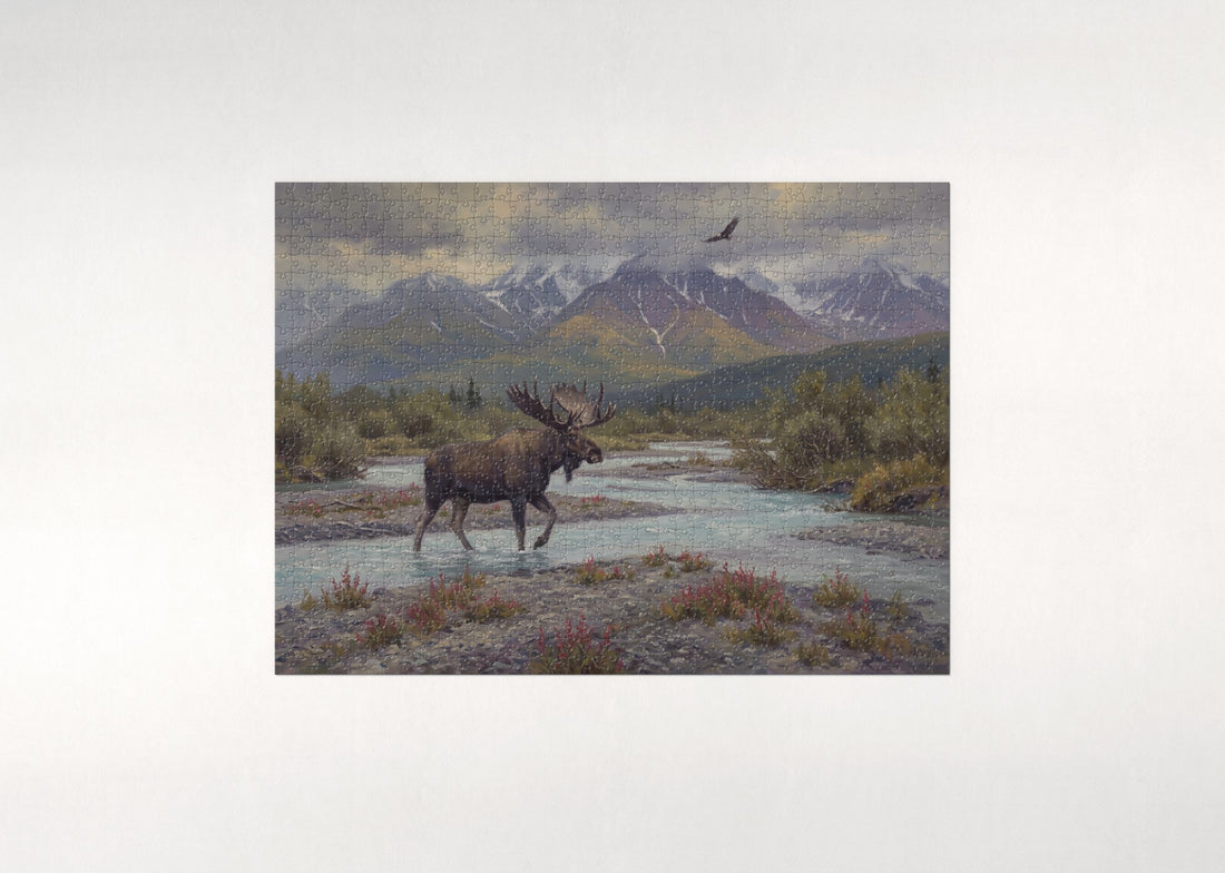 Bull Moose at the Alaskan River jigsaw puzzle - gift box