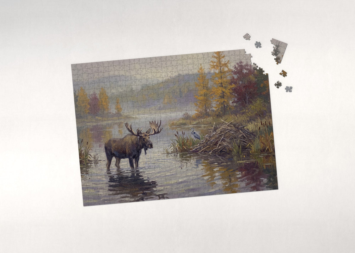 Bull Moose in the Autumn Pond jigsaw puzzle - puzzle with loose pieces