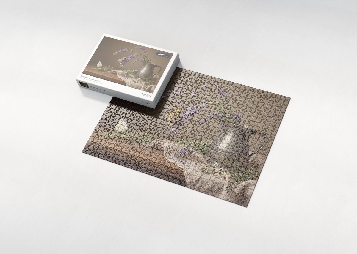Bumblebee in the Lavender jigsaw puzzle - box and puzzle