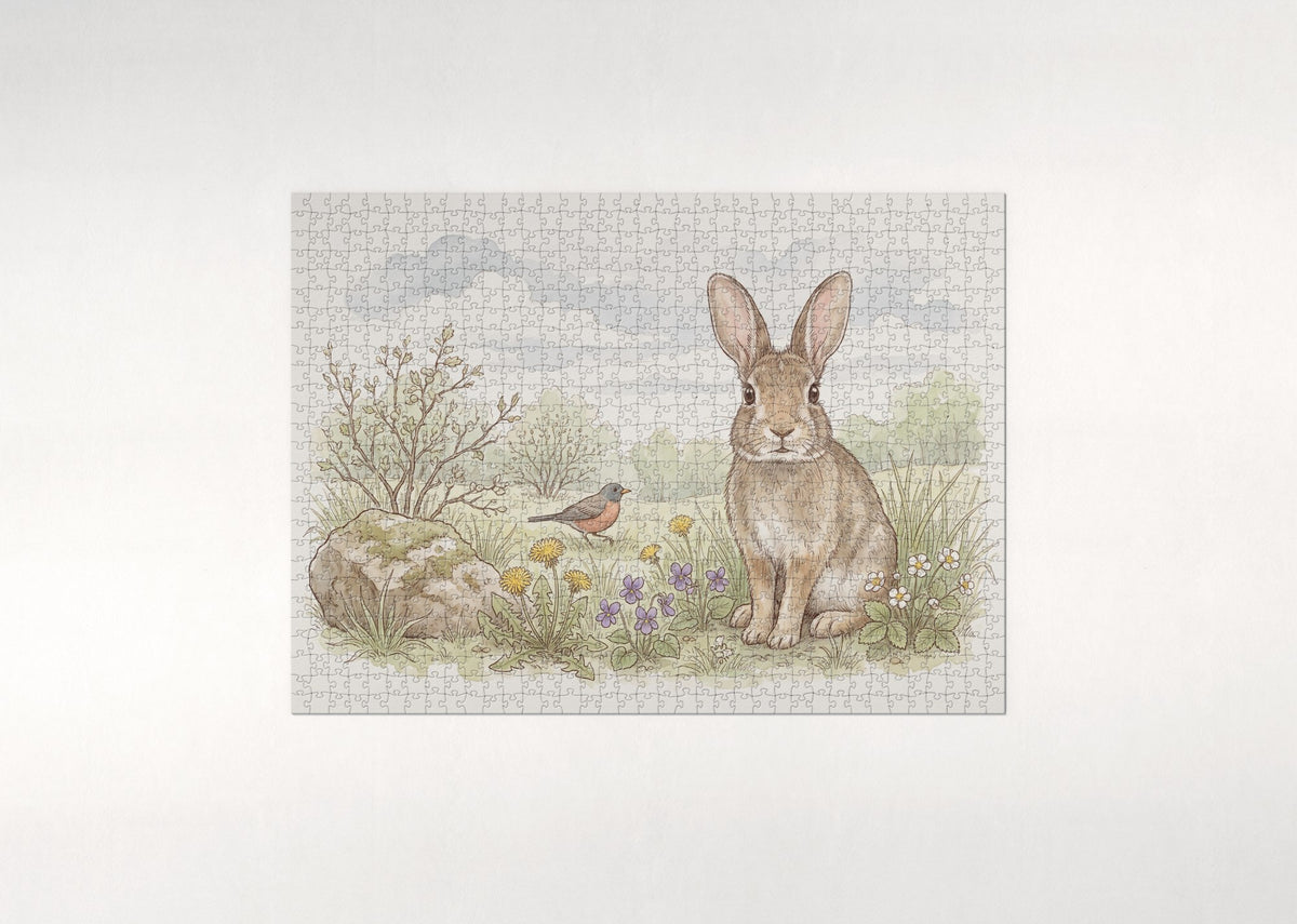 Bunny in the Spring Meadow jigsaw puzzle - flat puzzle