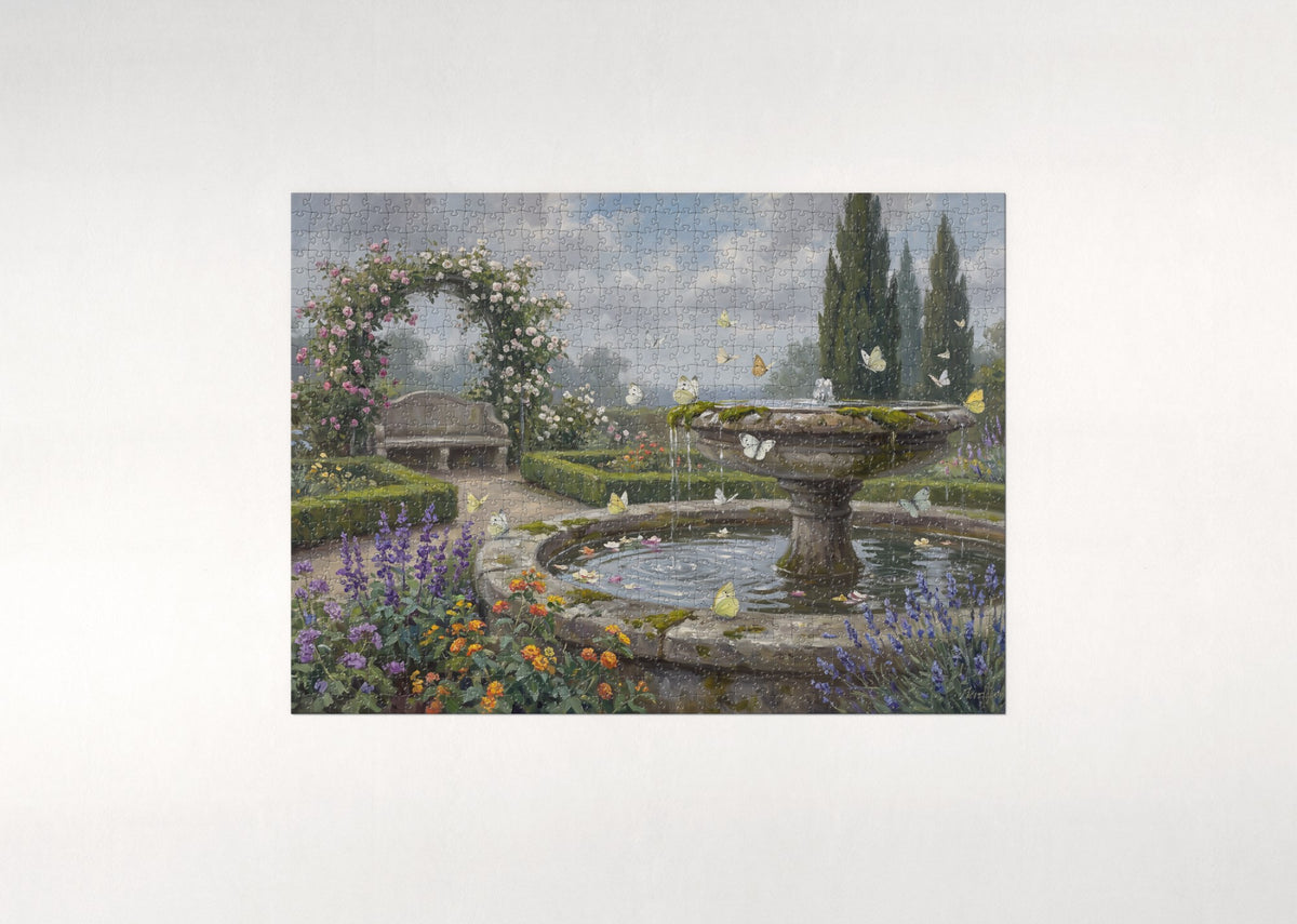 Butterflies at the Garden Fountain jigsaw puzzle - flat puzzle