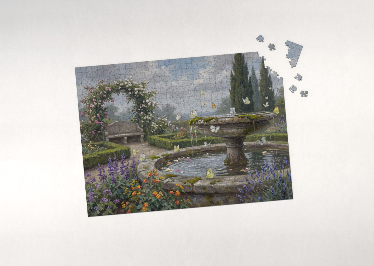 Butterflies at the Garden Fountain jigsaw puzzle - puzzle with loose pieces