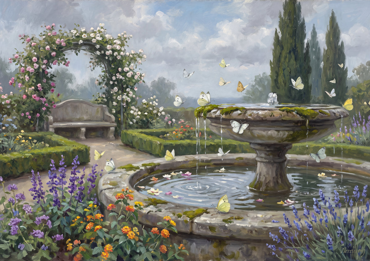Butterflies at the Garden Fountain jigsaw puzzle