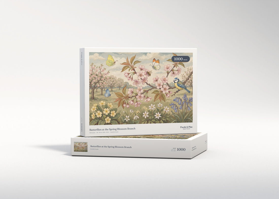 Butterflies at the Spring Blossom Branch jigsaw puzzle - gift box