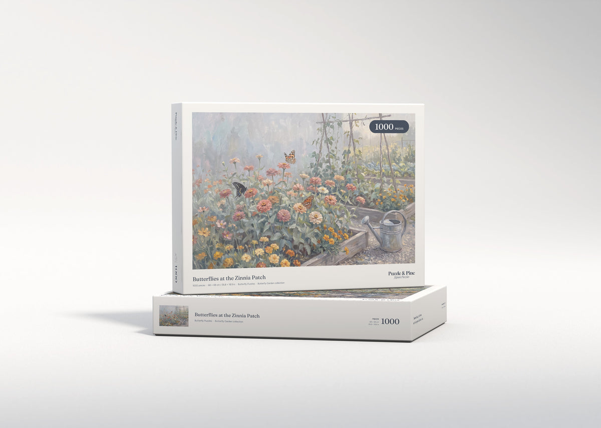 Butterflies at the Zinnia Patch jigsaw puzzle - gift box