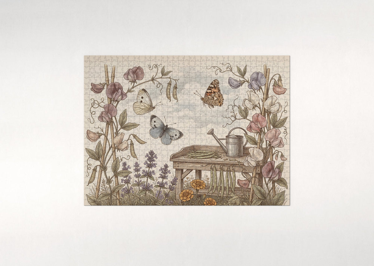 Butterflies in the Sweet Pea Garden jigsaw puzzle - flat puzzle