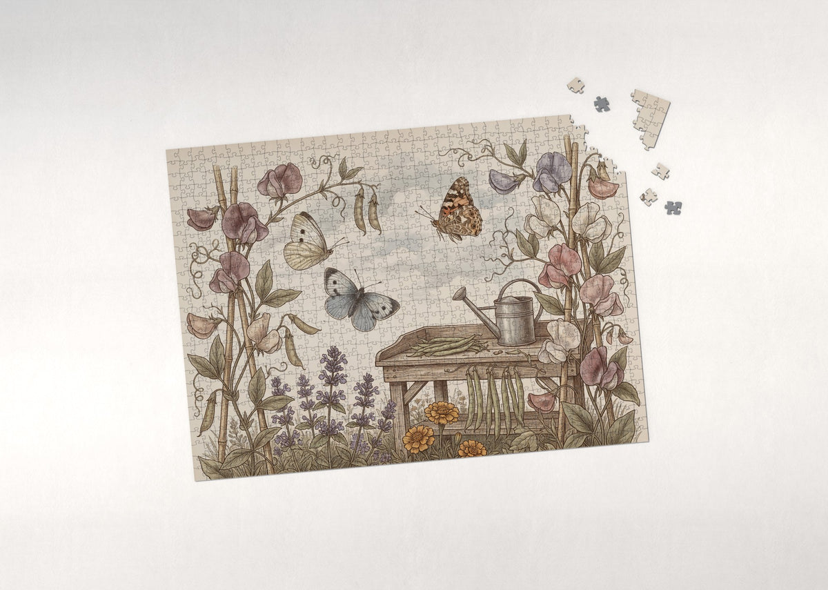 Butterflies in the Sweet Pea Garden jigsaw puzzle - puzzle with loose pieces