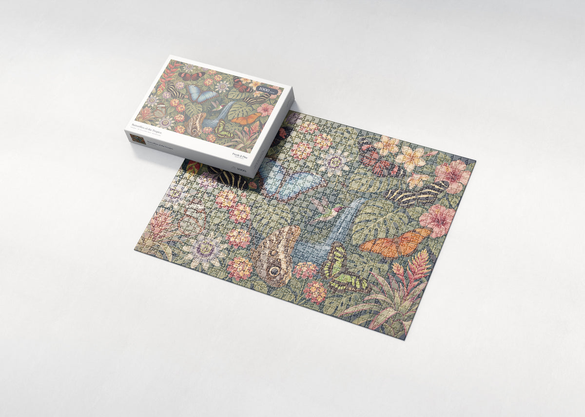 Butterflies of the Tropics jigsaw puzzle - box and puzzle