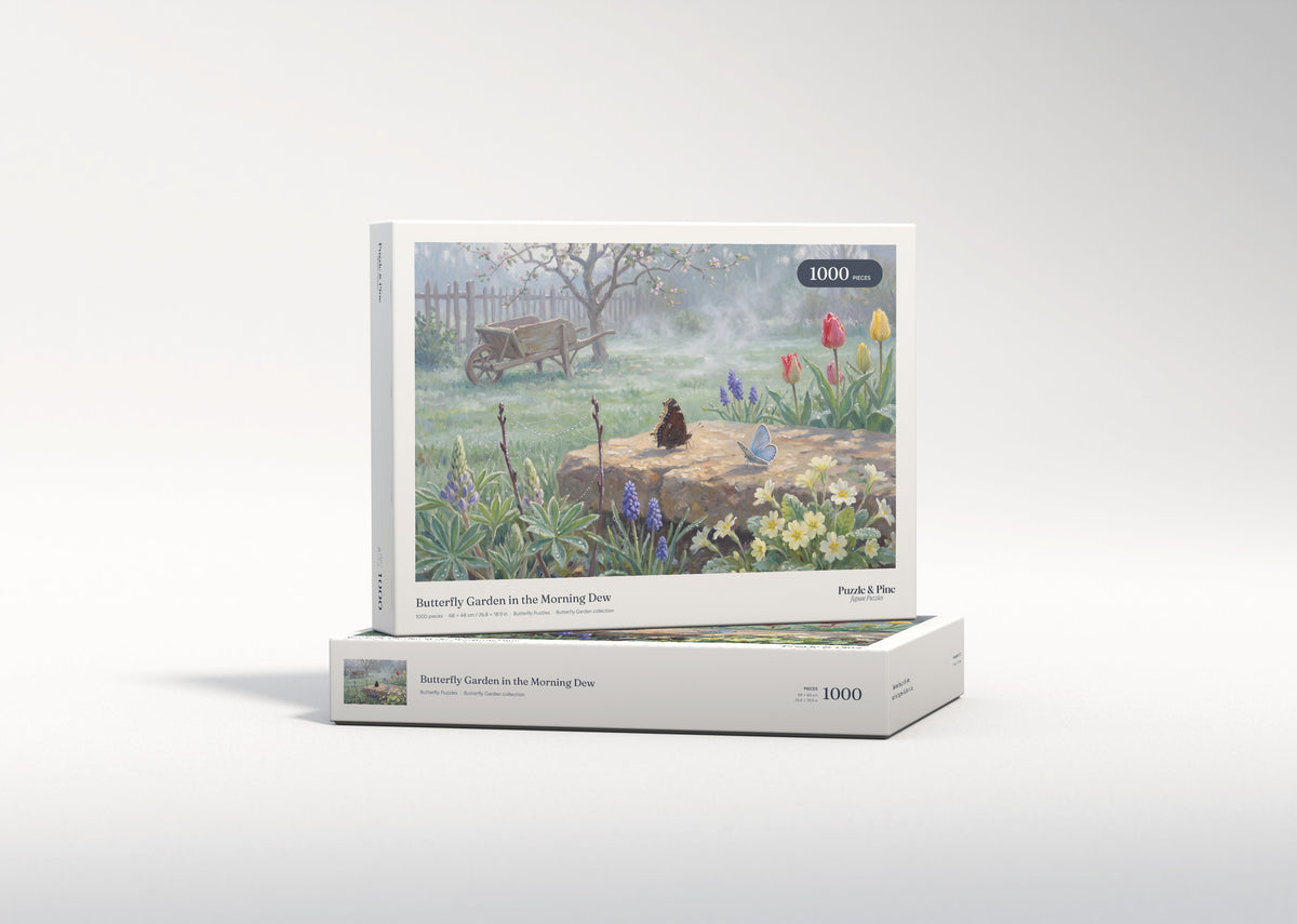 Butterfly Garden in the Morning Dew jigsaw puzzle - gift box