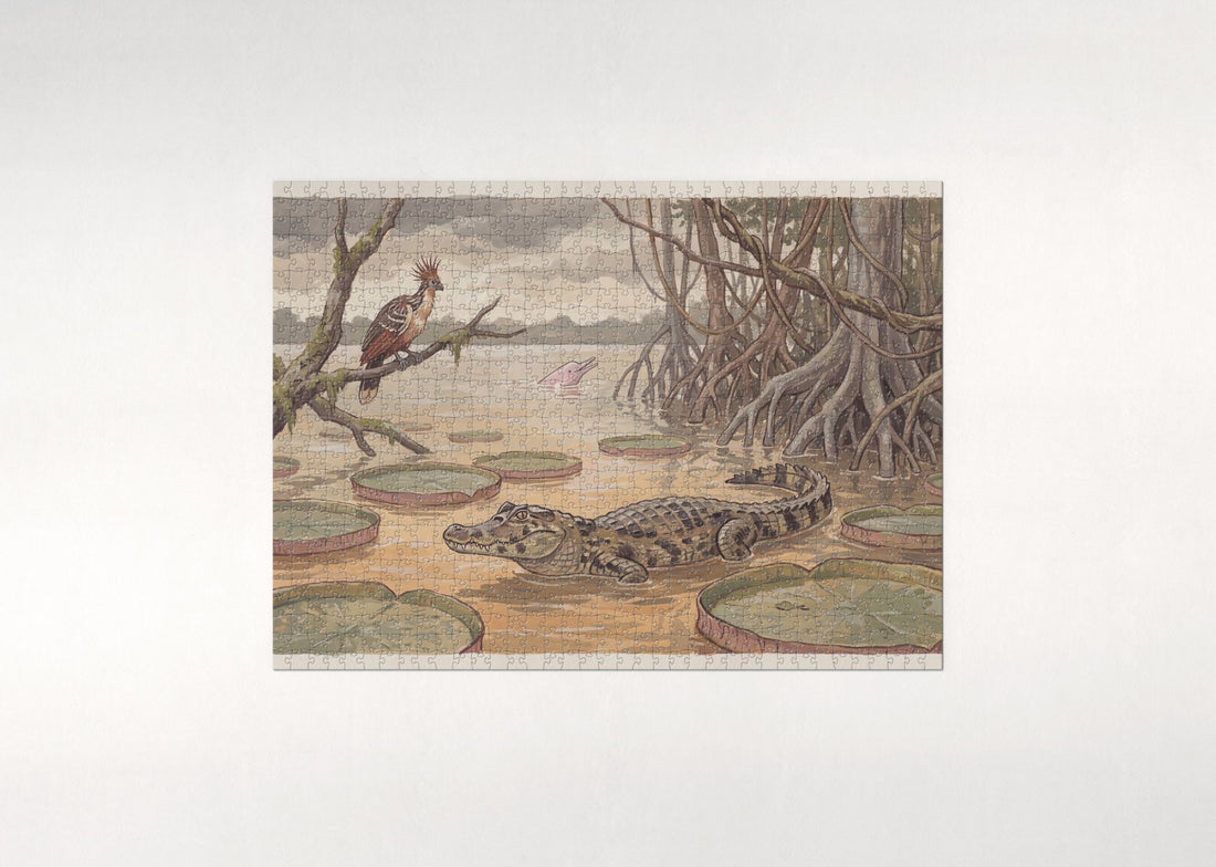 Caiman in the Amazon Shallows jigsaw puzzle - gift box