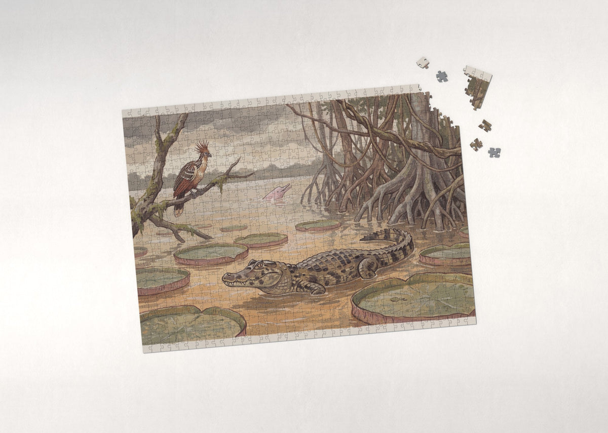 Caiman in the Amazon Shallows jigsaw puzzle - puzzle with loose pieces