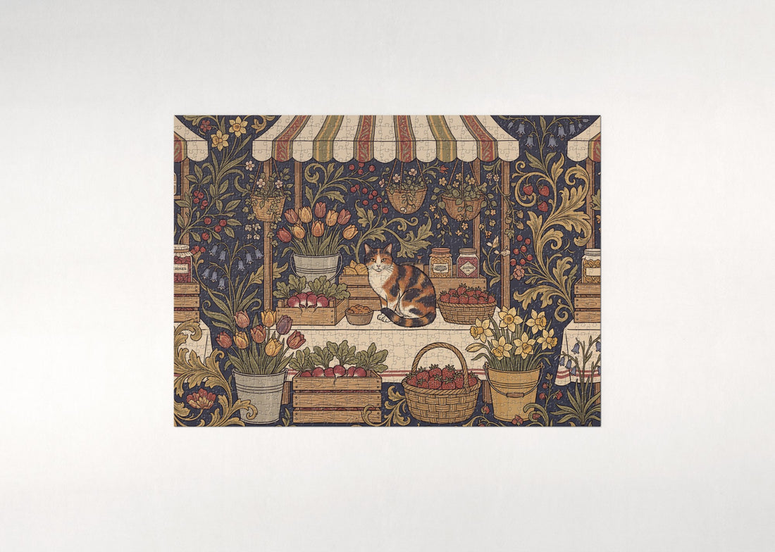 Calico Cat At the Spring Market Stall jigsaw puzzle - gift box