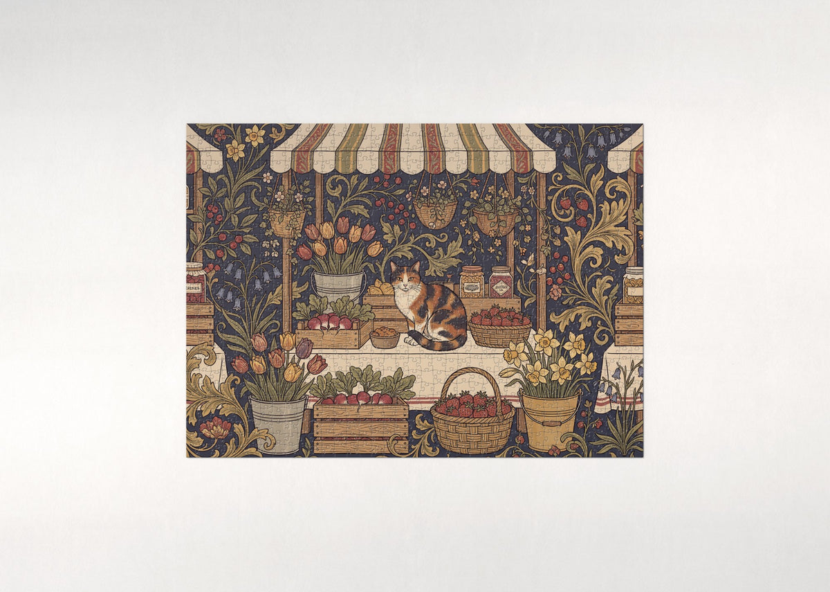 Calico Cat At the Spring Market Stall jigsaw puzzle - flat puzzle