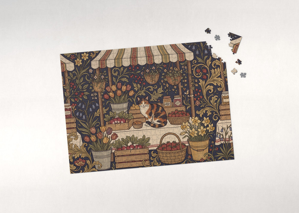 Calico Cat At the Spring Market Stall jigsaw puzzle - puzzle with loose pieces