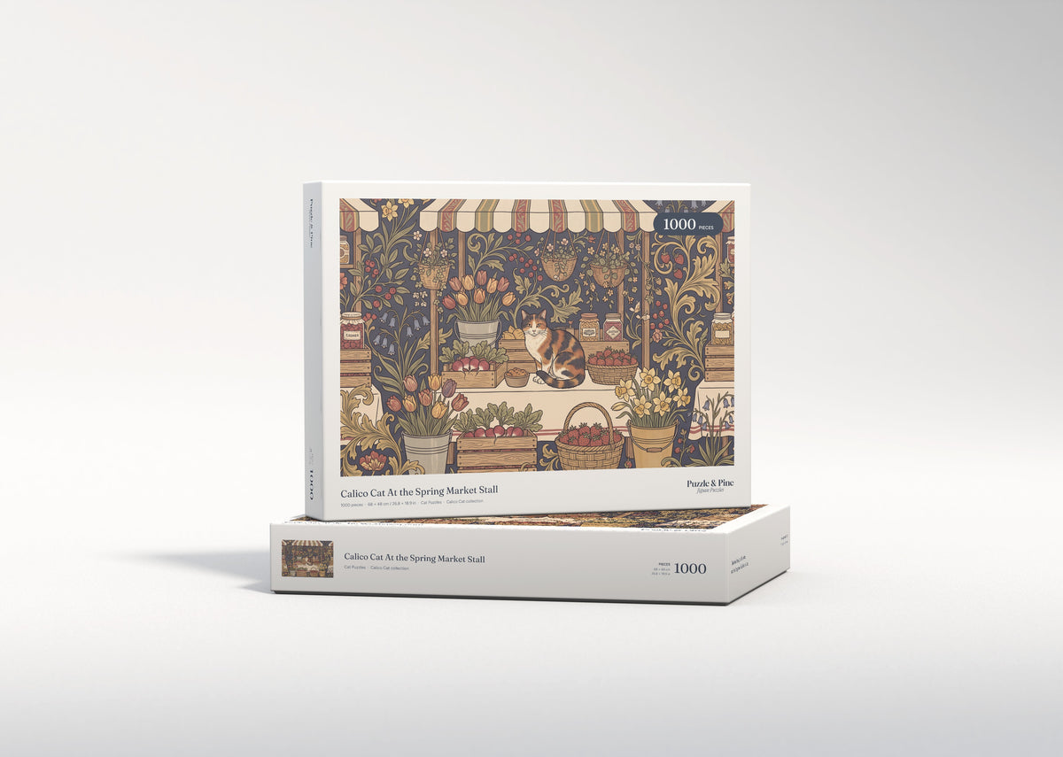 Calico Cat At the Spring Market Stall jigsaw puzzle - gift box